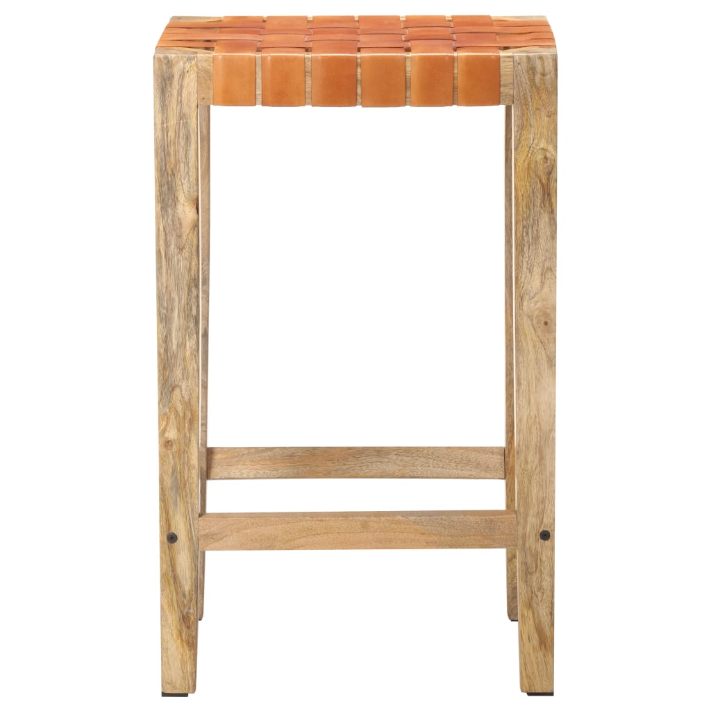 Bar stools 2 pieces brown genuine leather 75 cm