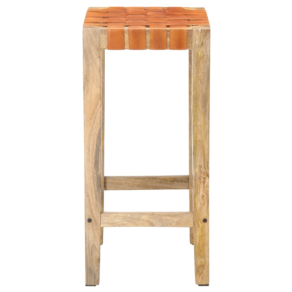 Bar stools 2 pieces brown genuine leather 75 cm