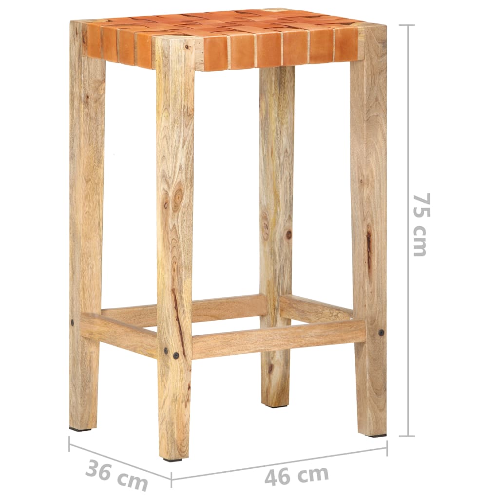 Bar stools 2 pieces brown genuine leather 75 cm