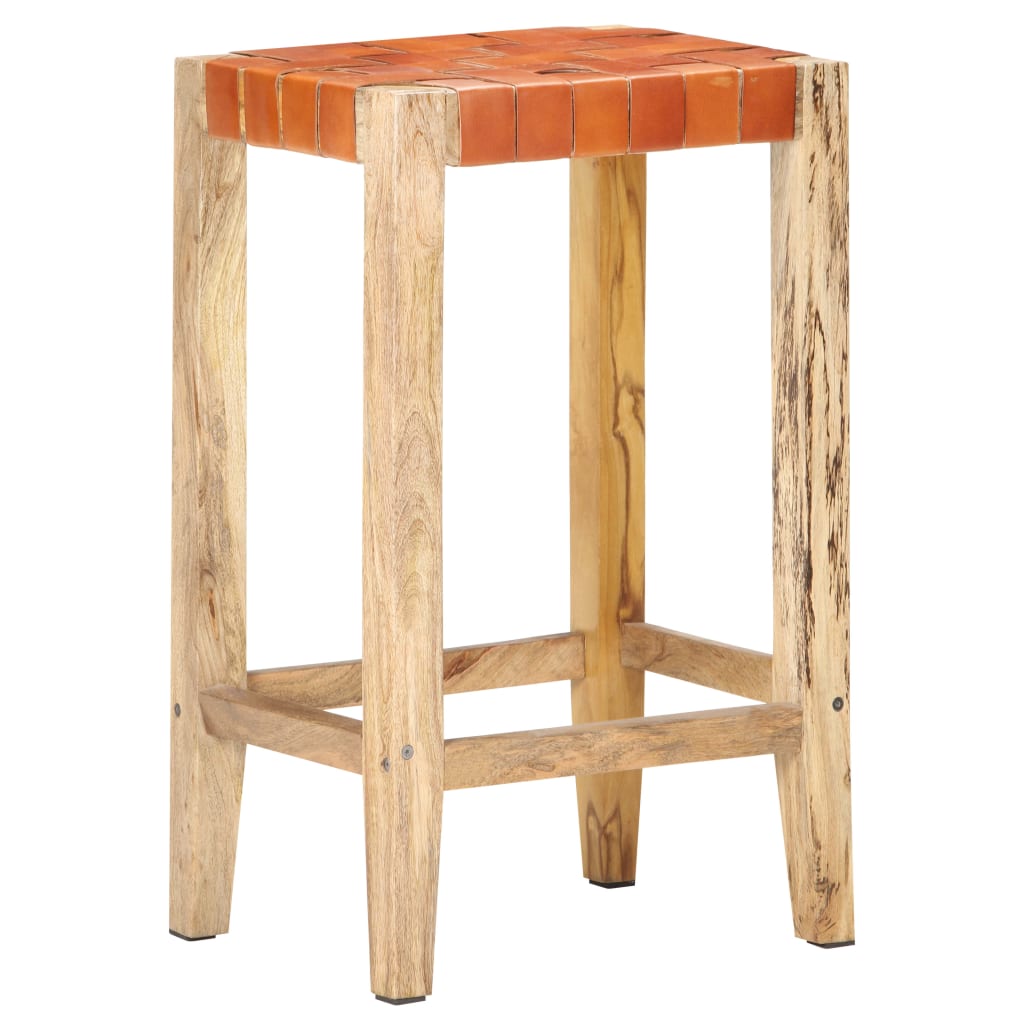 Bar stools 2 pieces brown genuine leather 75 cm
