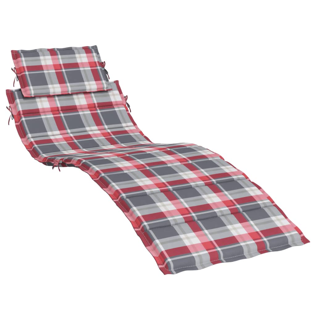 Sun lounger cushion red check pattern 186x58x3 cm Oxford fabric