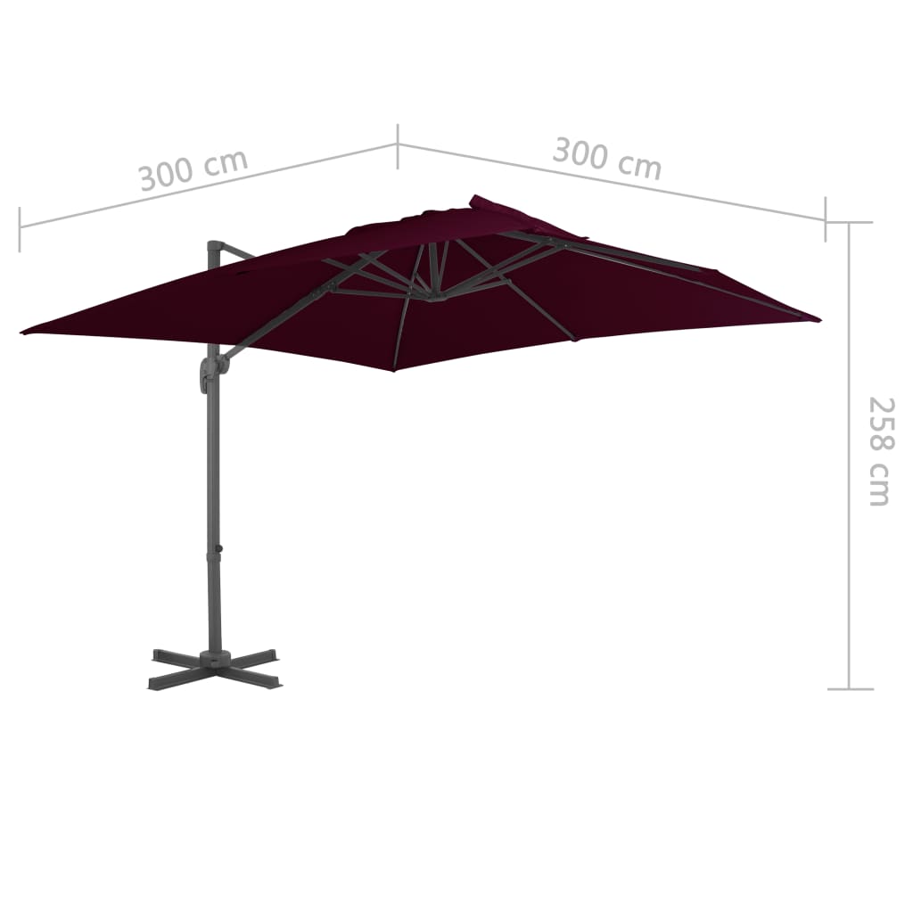 Ampelschirm mit Aluminium-Mast 300x300 cm Bordeauxrot