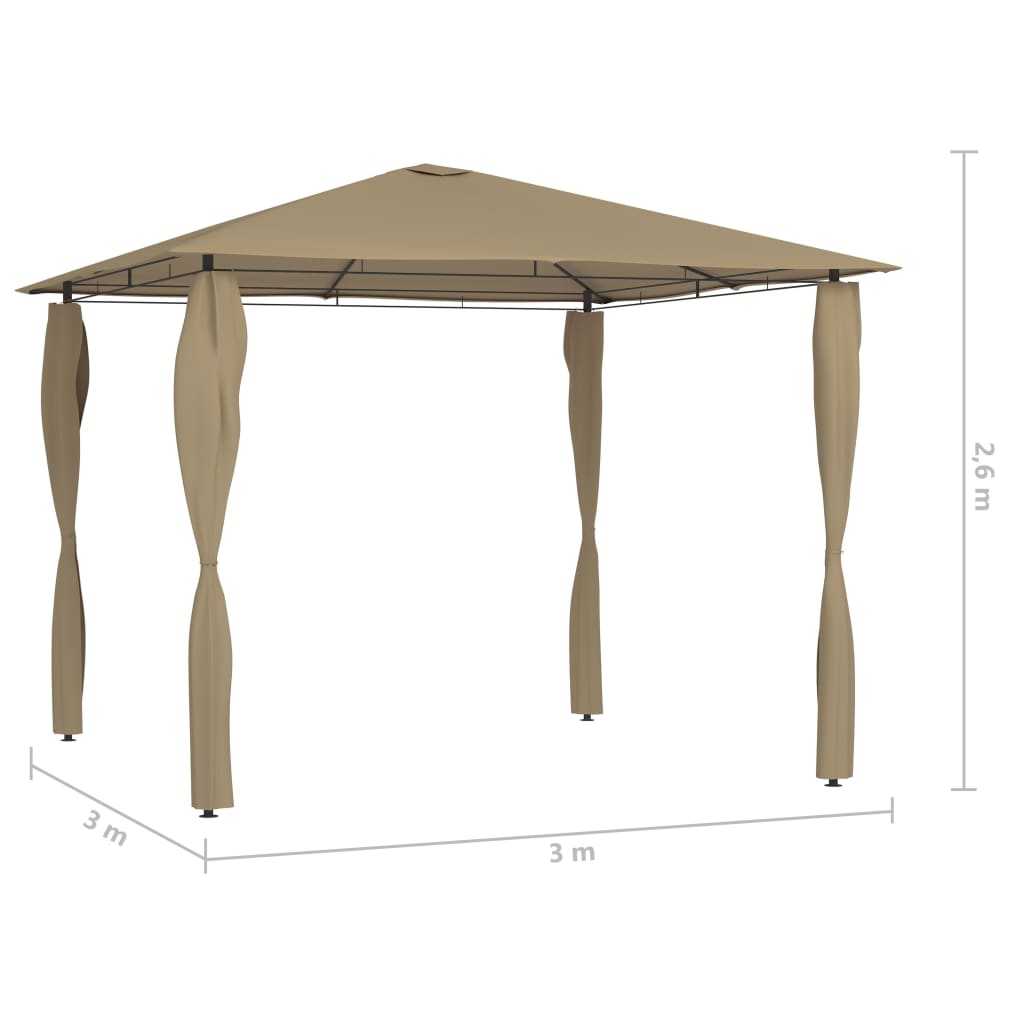Pavilion with post covers 3x3x2.6 m Taupe 160 g/m²