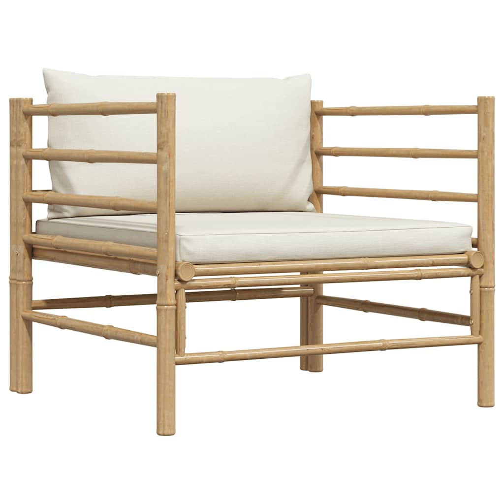 Garden sofa with cushions cream white bamboo