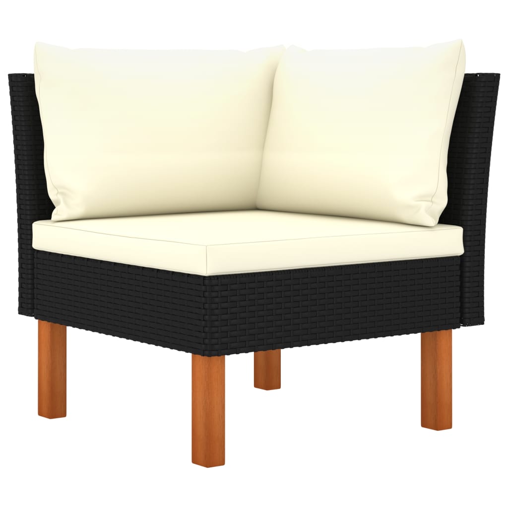 3-seater garden sofa with cushions black poly rattan