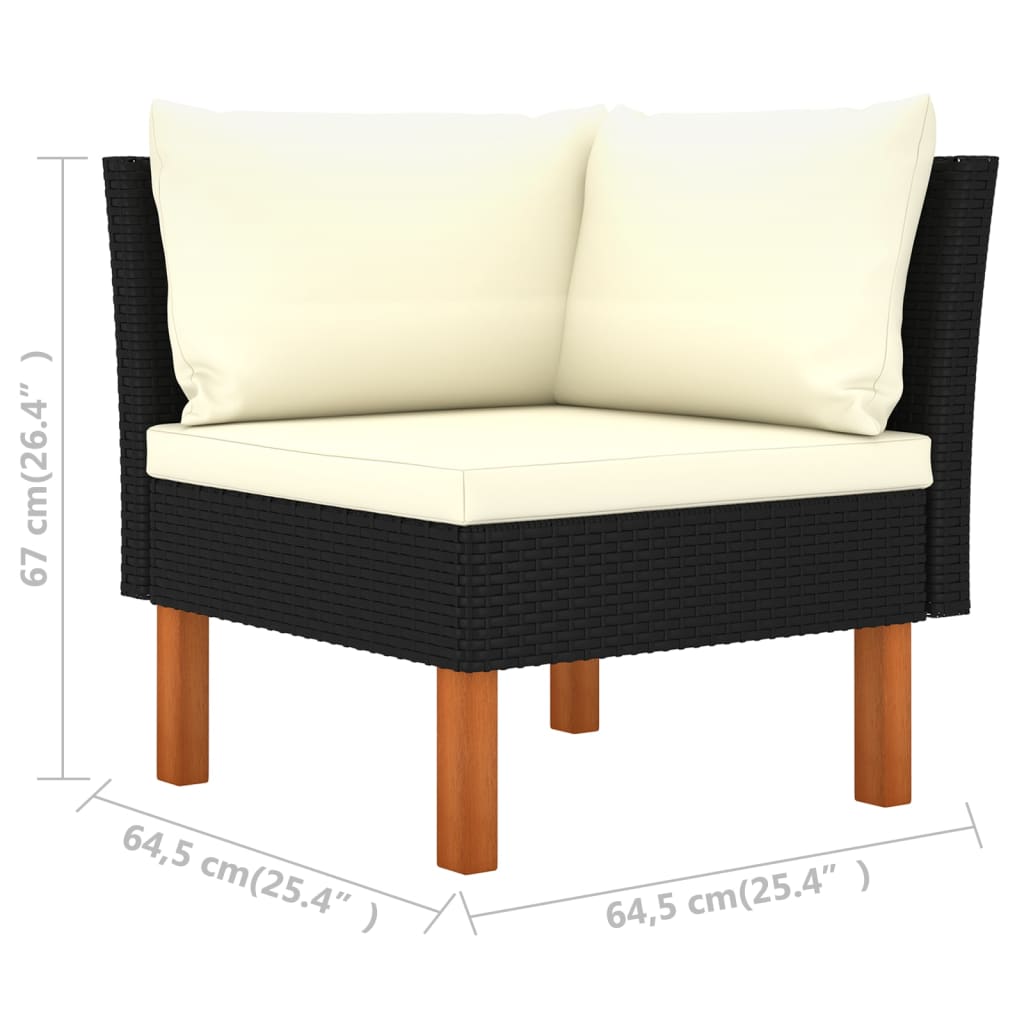3-seater garden sofa with cushions black poly rattan