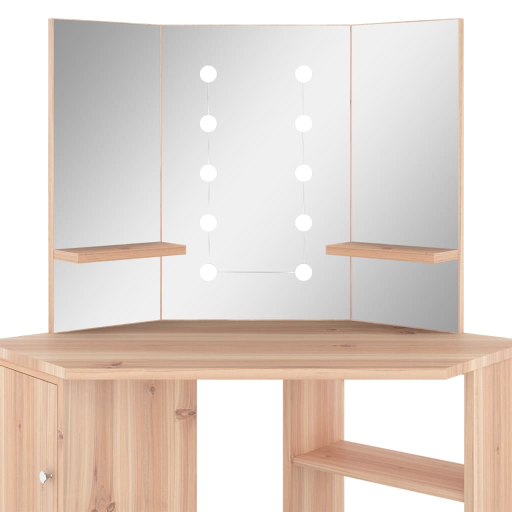 Corner dressing table with LED oak look 111x54x141.5 cm