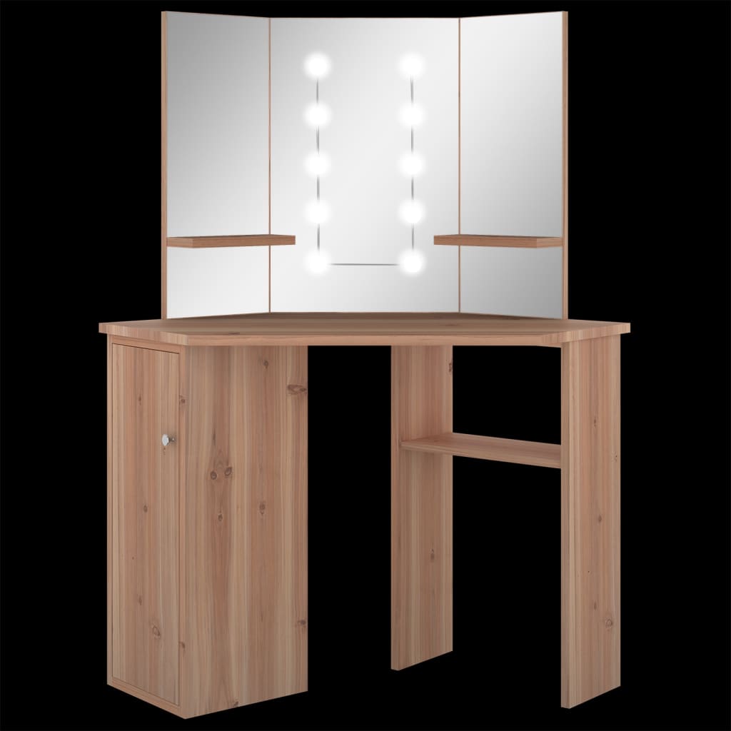 Corner dressing table with LED oak look 111x54x141.5 cm