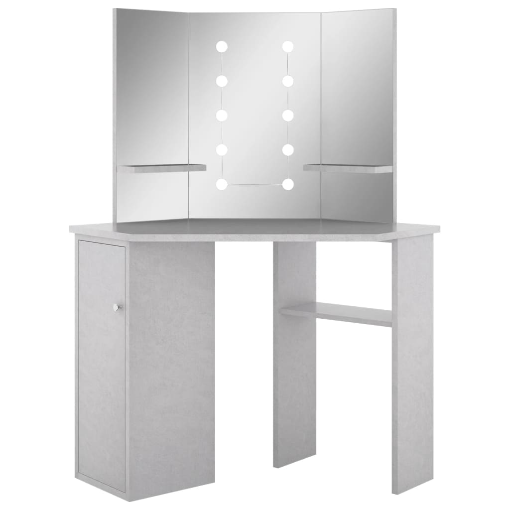 Coiffeuse d'angle avec LED gris béton 111x54x141,5 cm