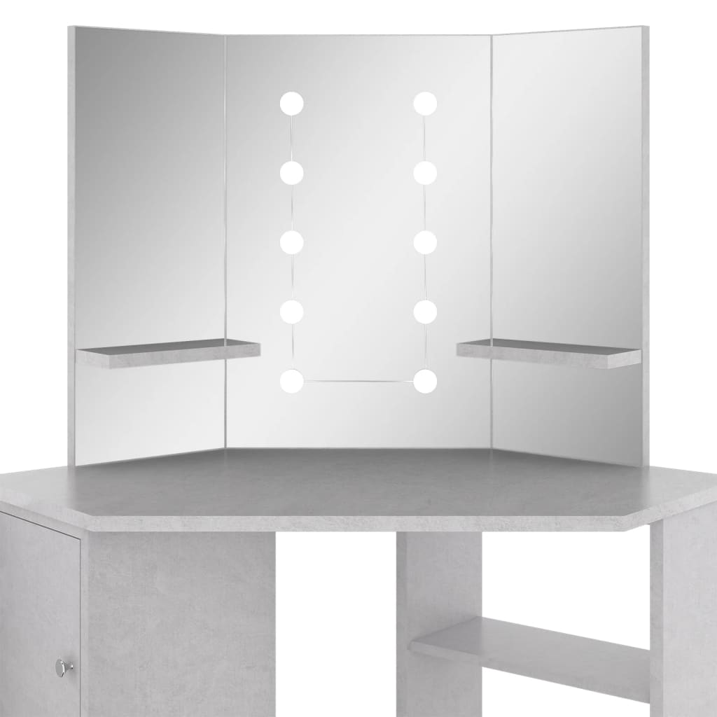 Coiffeuse d'angle avec LED gris béton 111x54x141,5 cm
