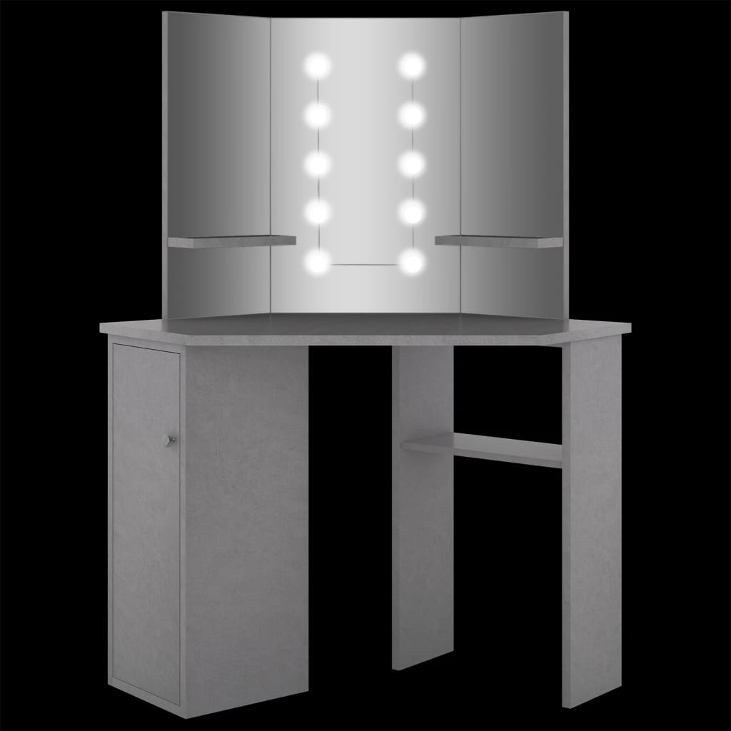 Coiffeuse d'angle avec LED gris béton 111x54x141,5 cm