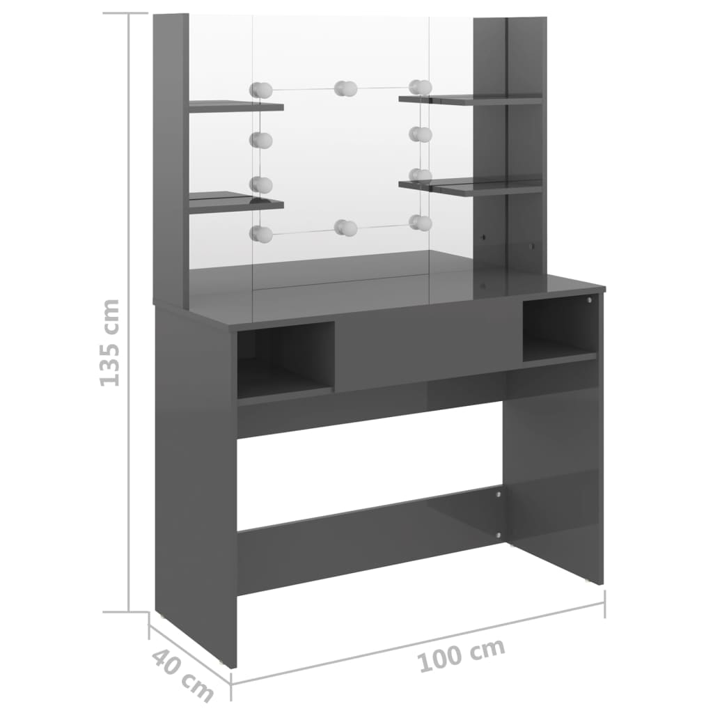 Dressing table LED lighting 100x40x135 cm MDF Glossy Gray