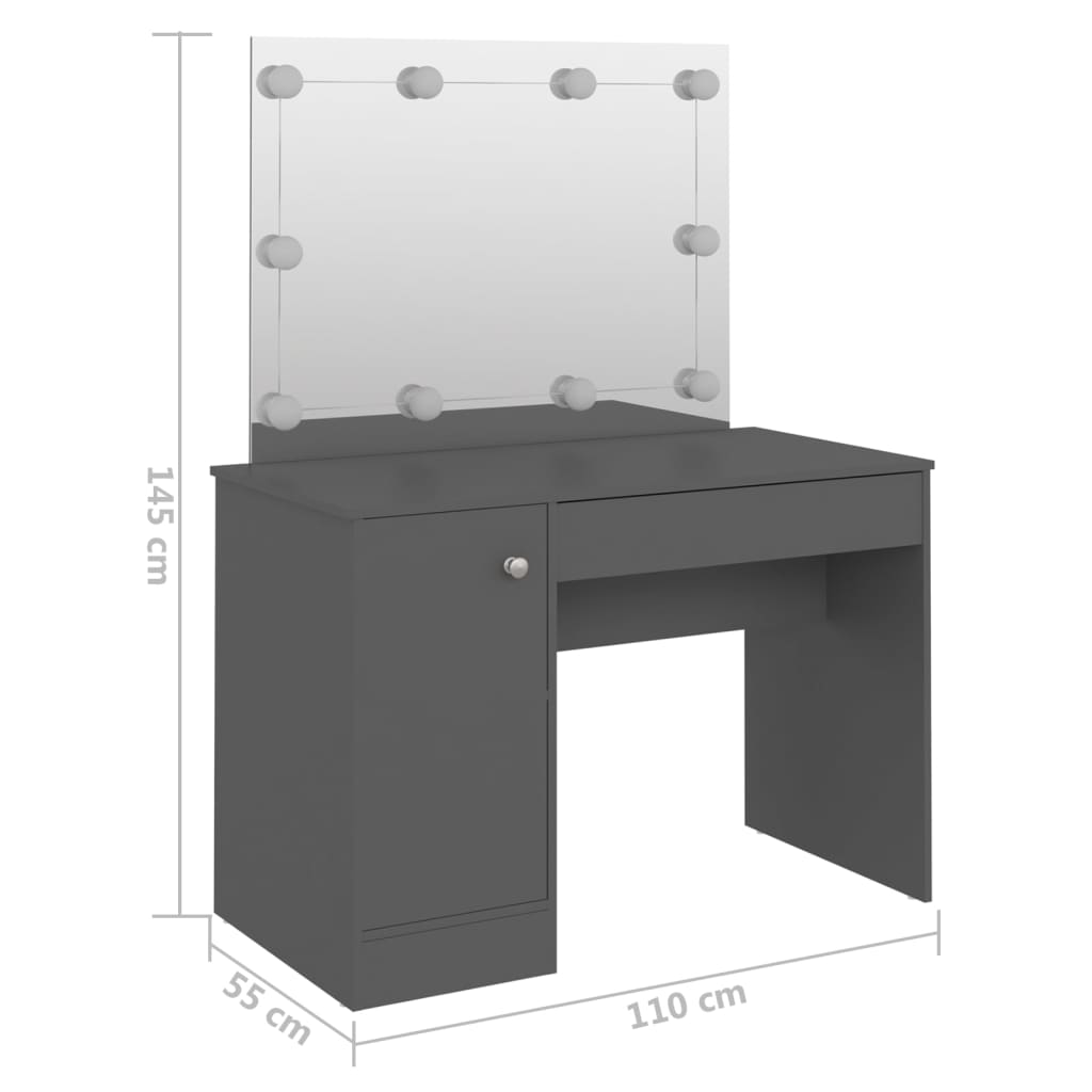 Dressing table with LED lighting 110x55x145 cm MDF gray