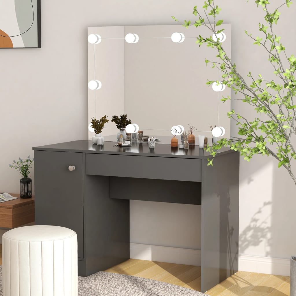 Dressing table with LED lighting 110x55x145 cm MDF gray