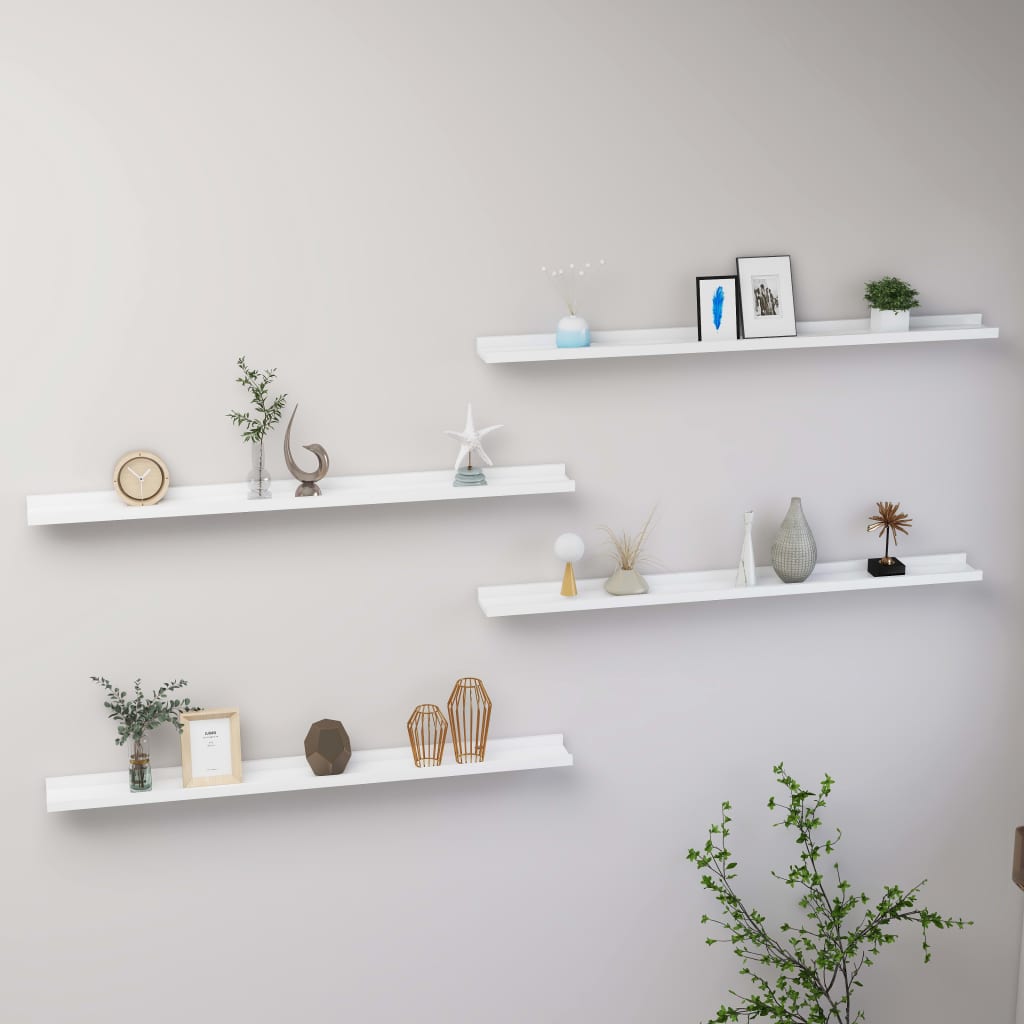 Wall shelves 4 pcs. White 100x9x3 cm