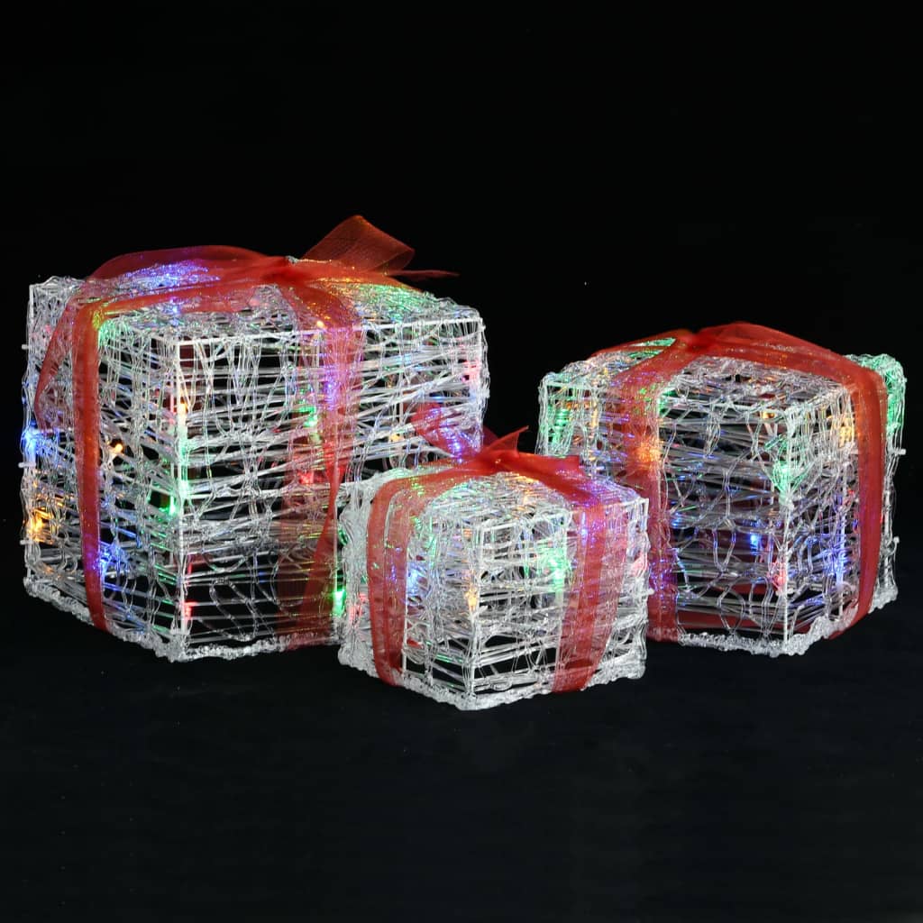 LED Gift Boxes 3 pcs Christmas Decoration Multicolor