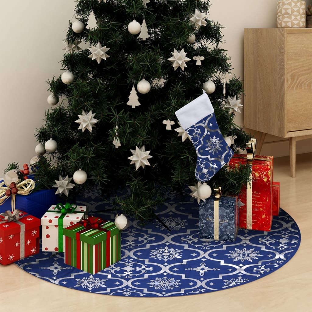 Luxury Christmas tree blanket with sock blue 122 cm fabric