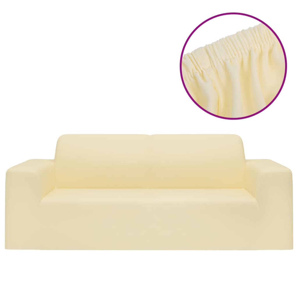 Stretch sofa cover 2-seater cream polyester jersey