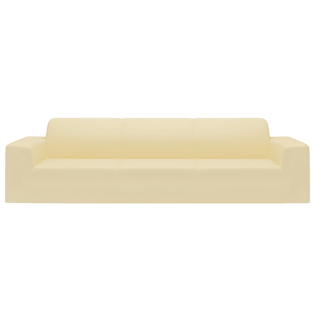 Stretch sofa cover 4-seater cream polyester jersey