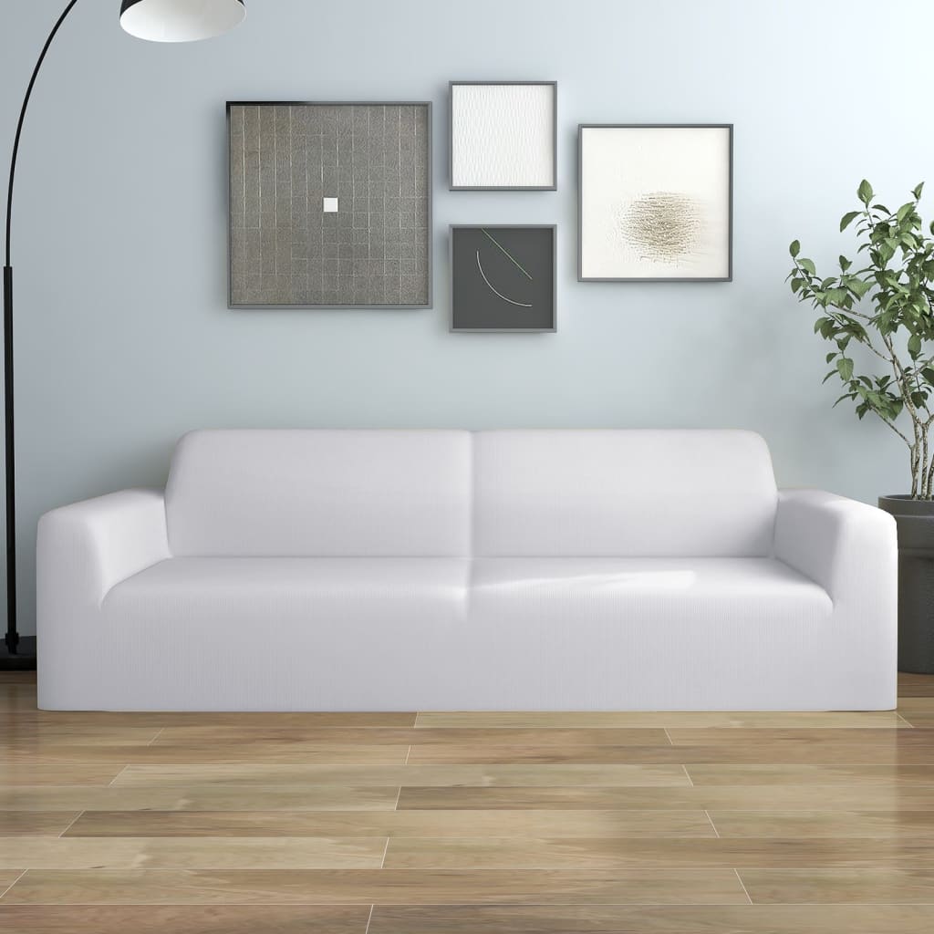 Housse de canapé extensible 3 places jersey polyester blanc