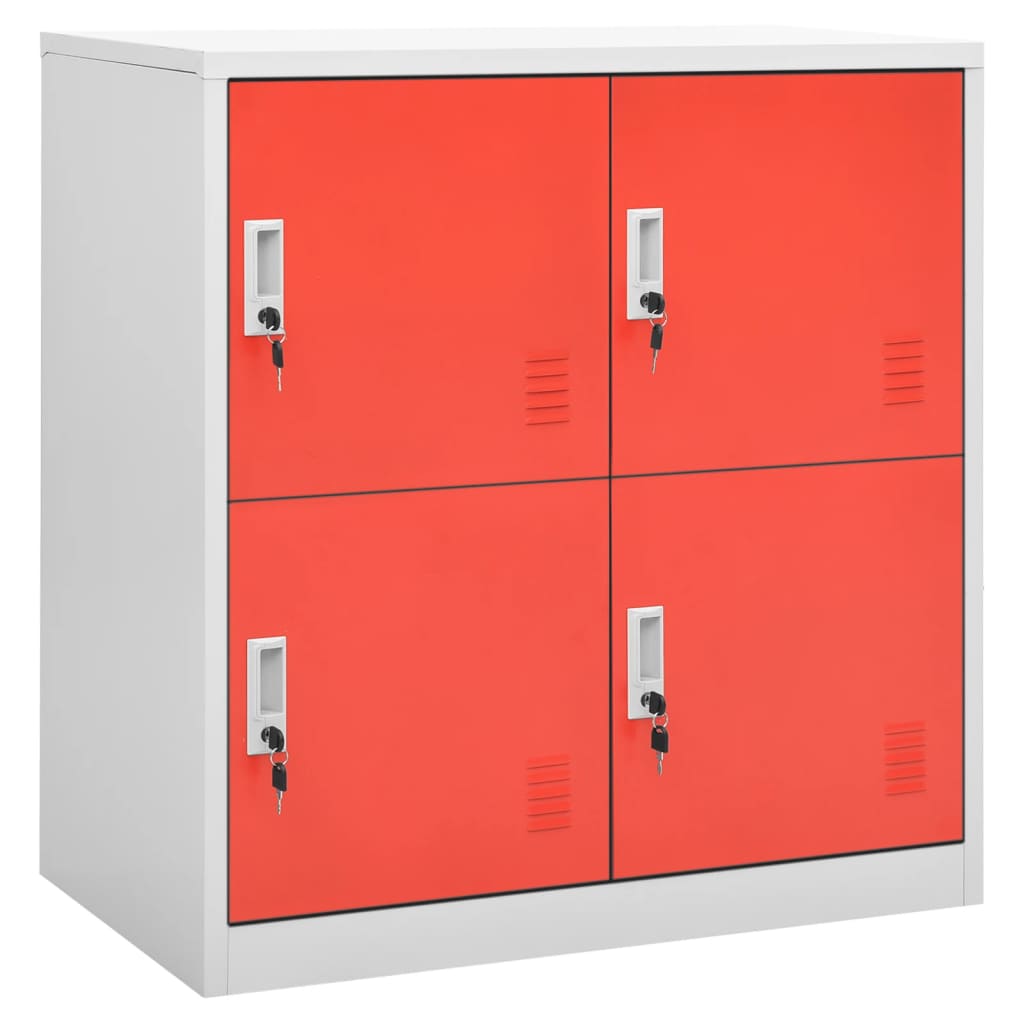 Locker cabinet light gray and red 90x45x92.5 cm steel