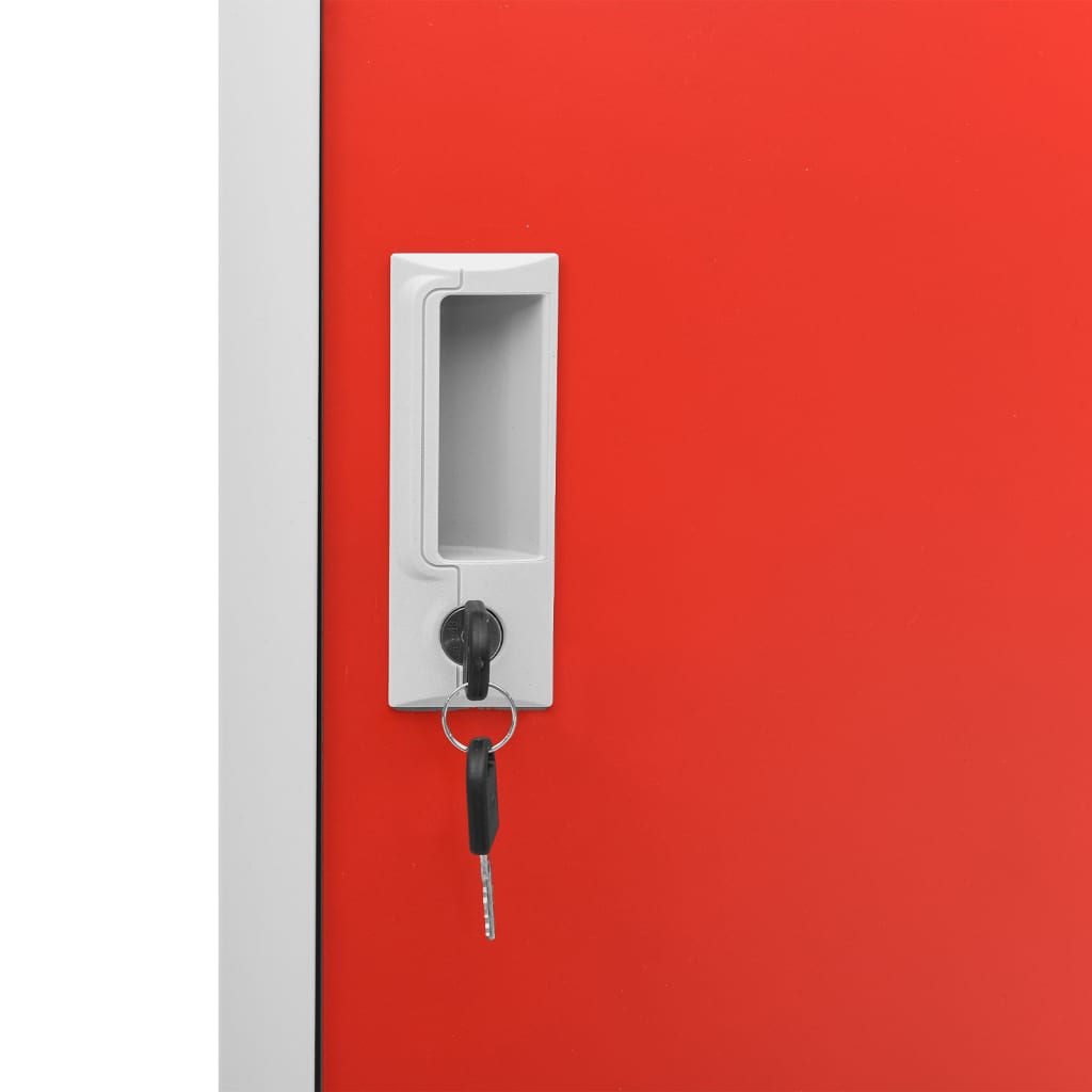 Locker cabinet light gray and red 90x45x92.5 cm steel