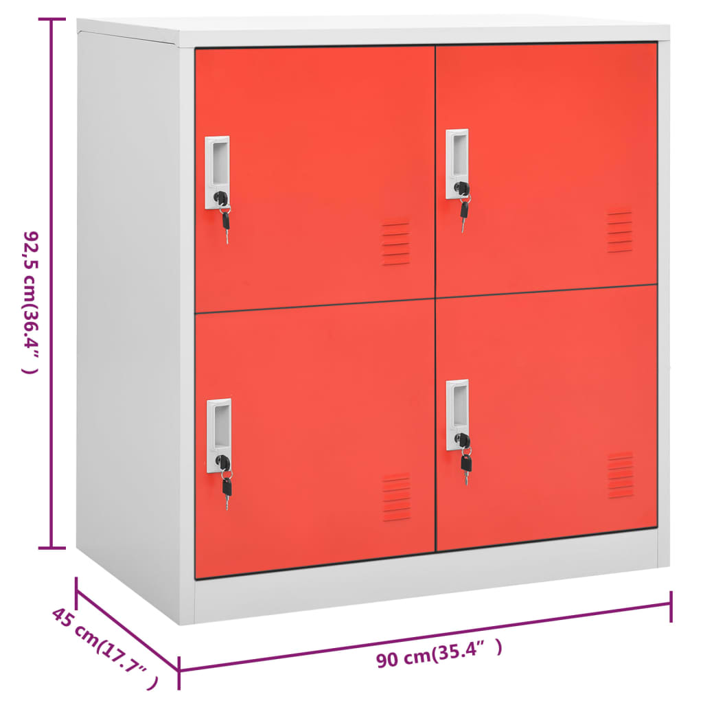 Locker cabinet light gray and red 90x45x92.5 cm steel