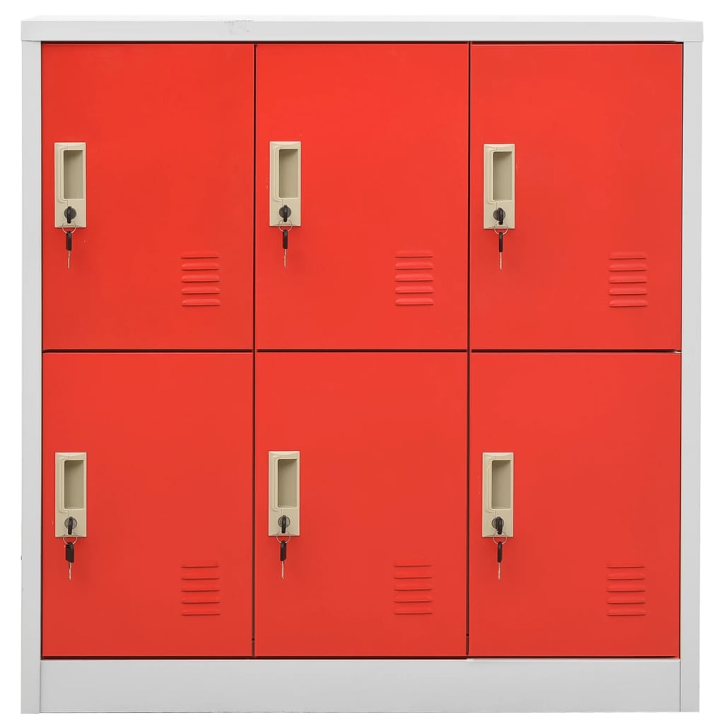 Locker cabinet light gray and red 90x45x92.5 cm steel