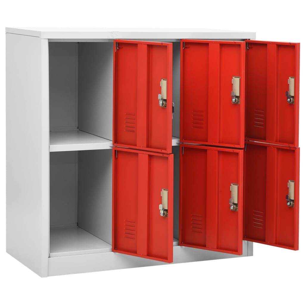 Locker cabinet light gray and red 90x45x92.5 cm steel
