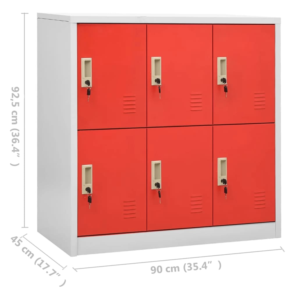 Locker cabinet light gray and red 90x45x92.5 cm steel