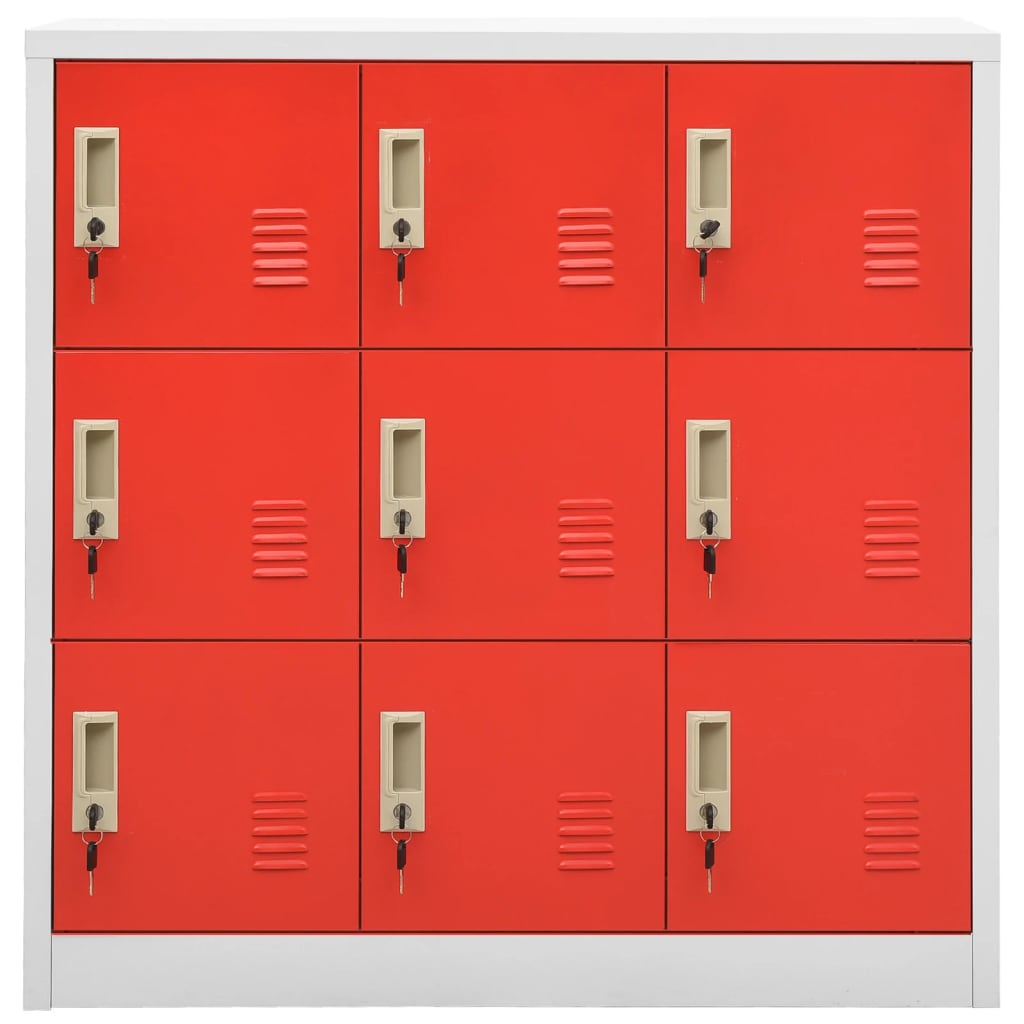 Locker cabinet light gray and red 90x45x92.5 cm steel