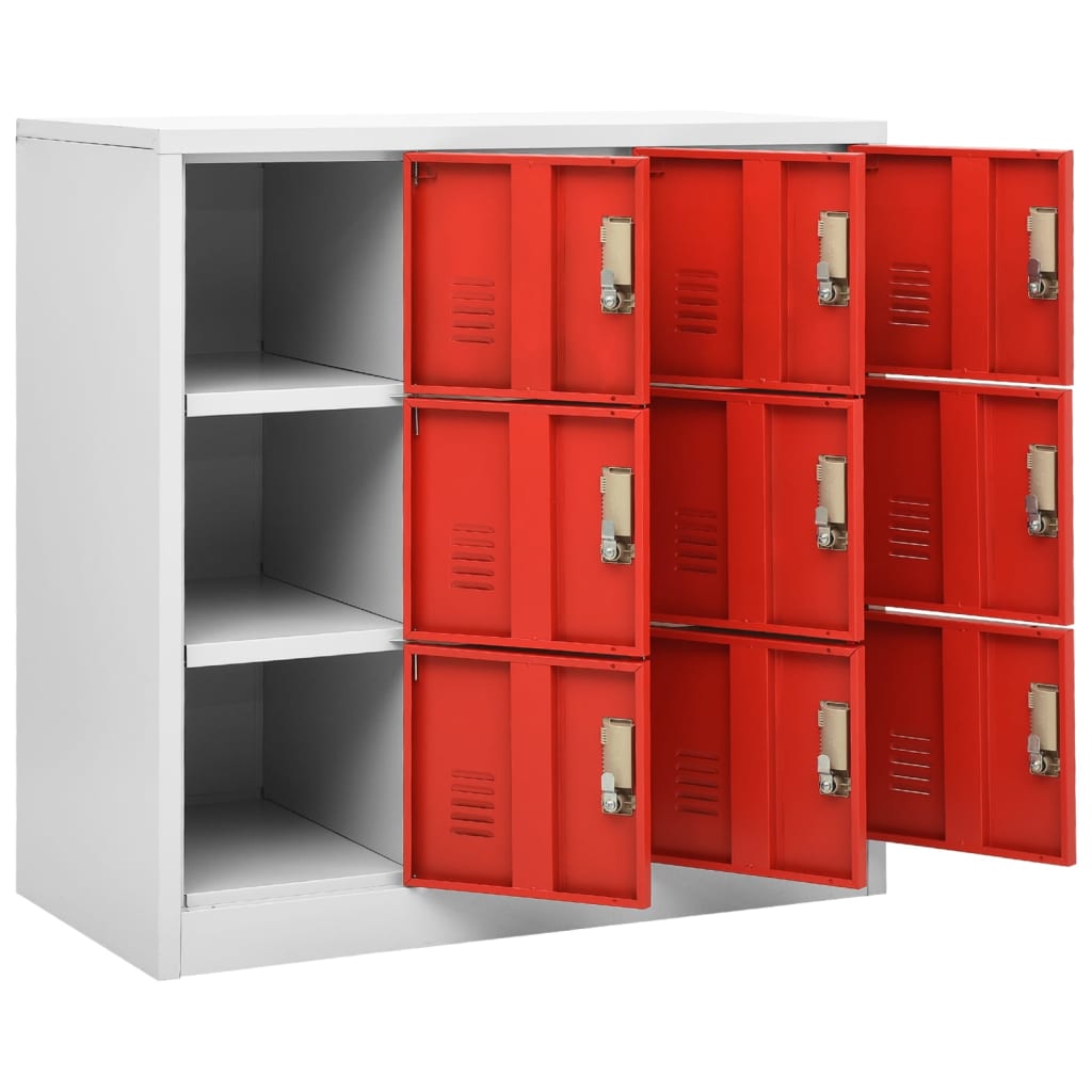 Locker cabinet light gray and red 90x45x92.5 cm steel