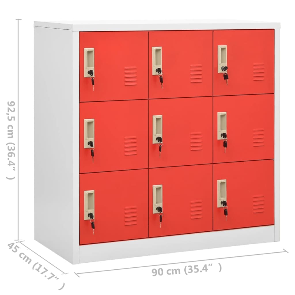 Locker cabinet light gray and red 90x45x92.5 cm steel