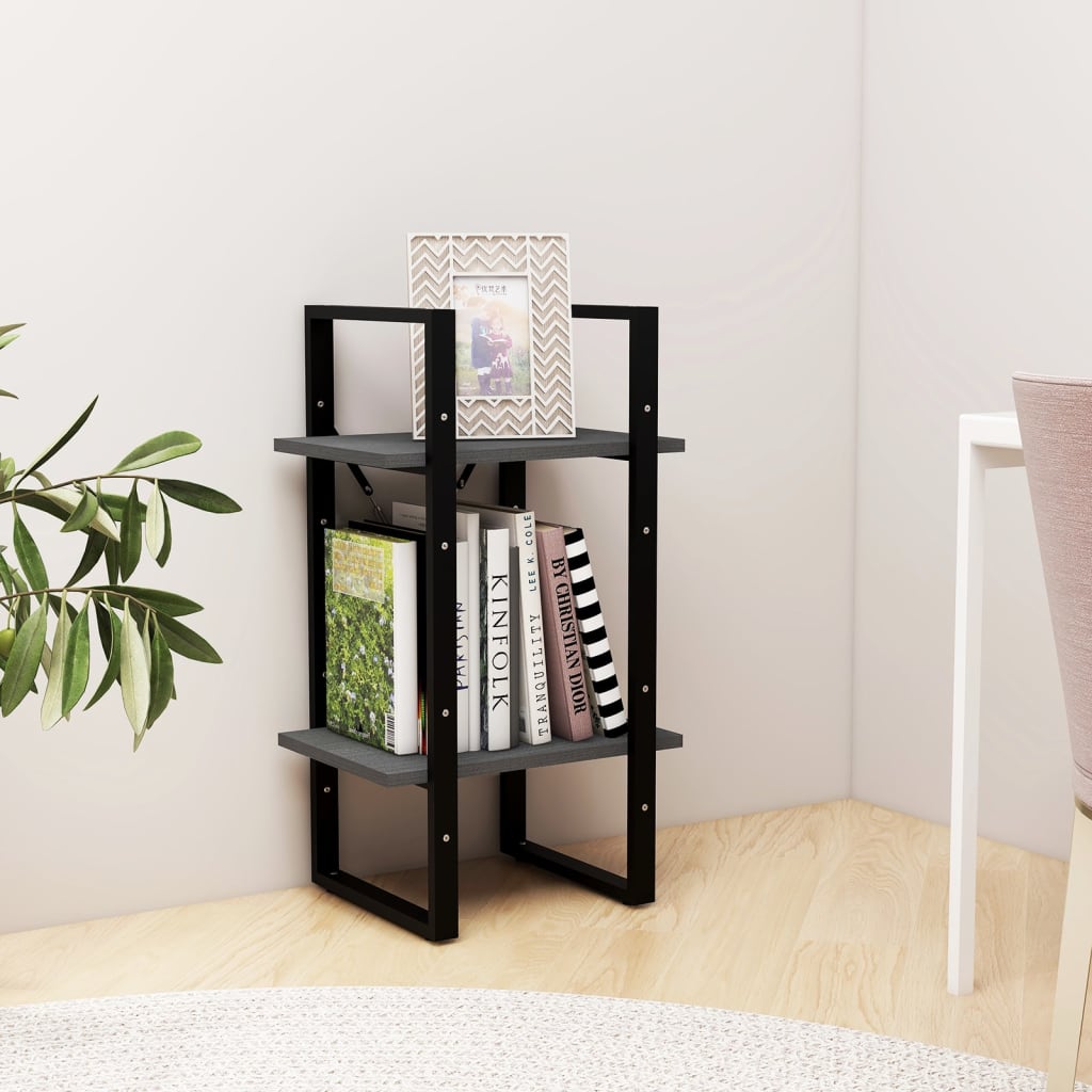 Bookcase 2 compartments gray 40x30x70 cm solid pine wood