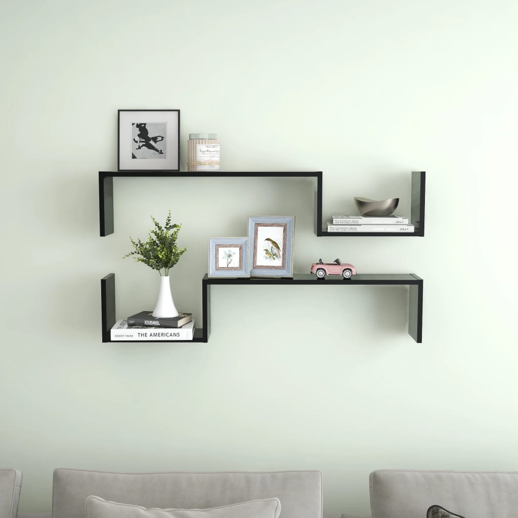 Etagères murales 2 pcs Noir 100x15x20 cm matériau bois