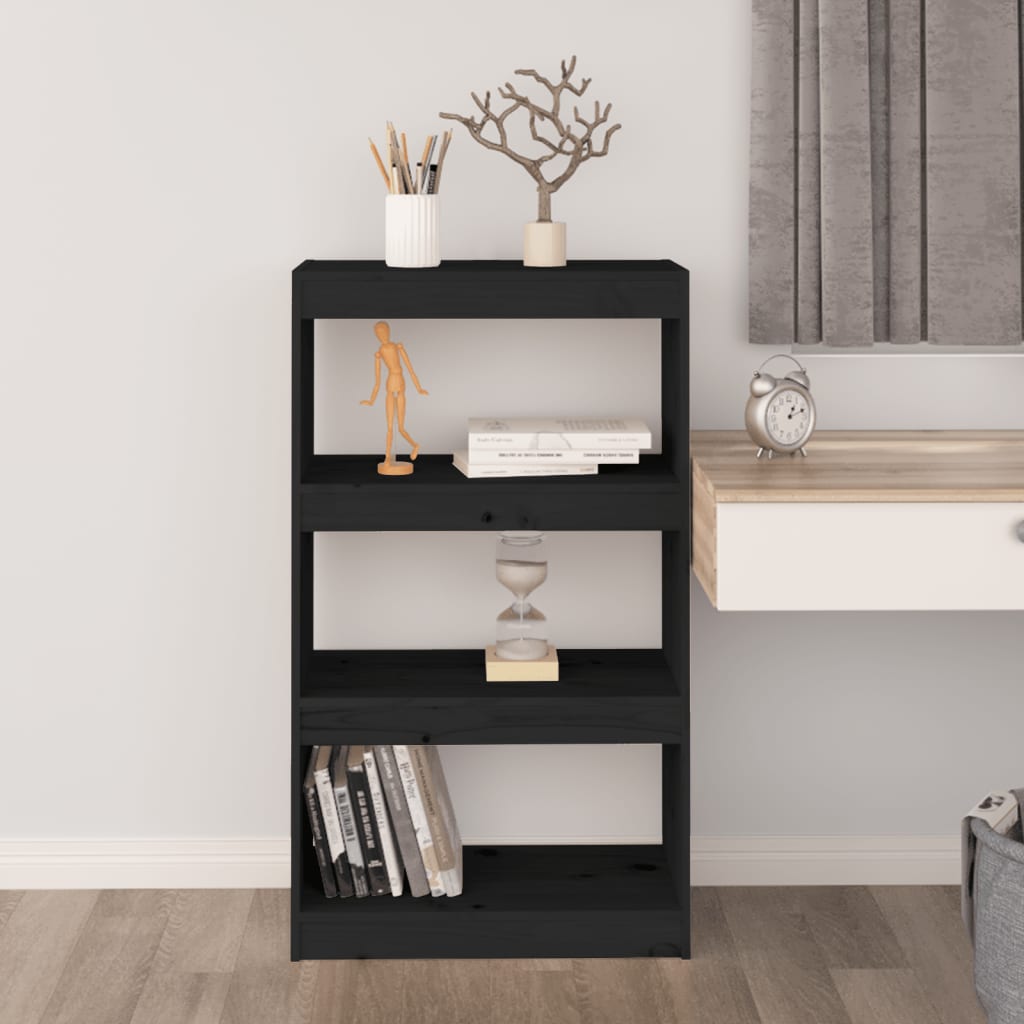 Bibliothèque/séparateur de pièce noir 60x30x103,5 cm bois de pin massif