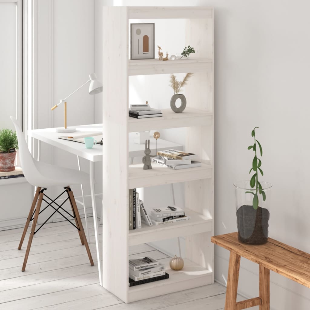 Bookcase/room divider white 60x30x167.5 cm solid pine wood