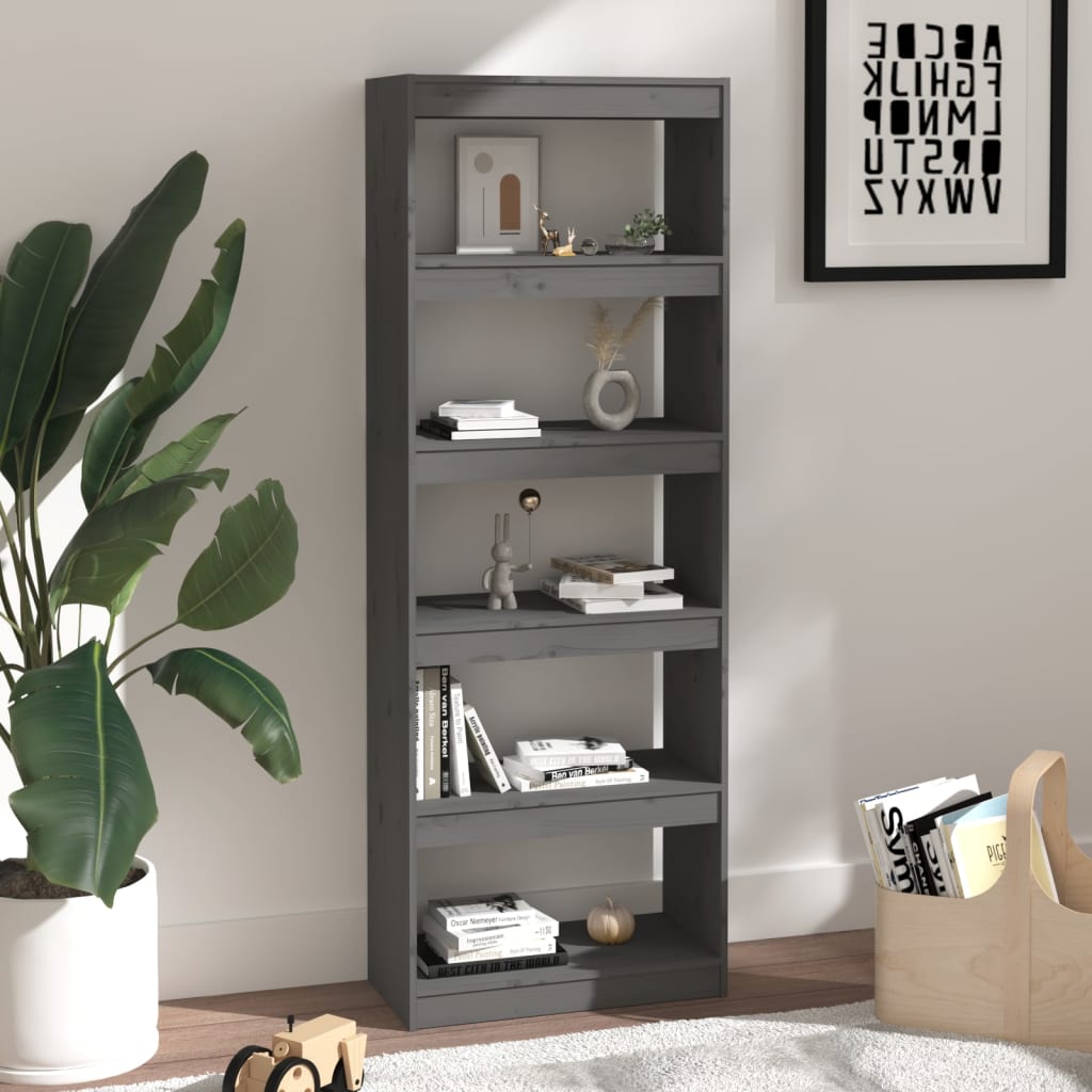 Bibliothèque/séparateur de pièce gris 60x30x167,5 cm bois de pin massif