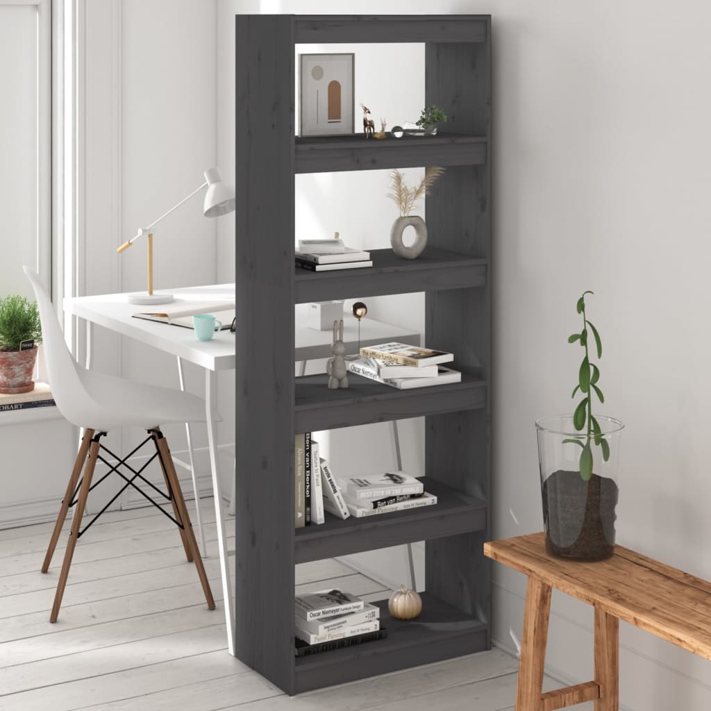 Bibliothèque/séparateur de pièce gris 60x30x167,5 cm bois de pin massif