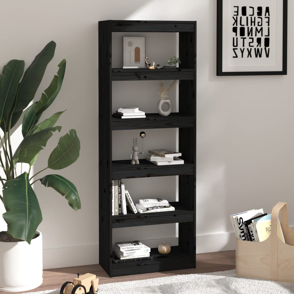 Bookcase/room divider black 60x30x167.5 cm solid pine wood