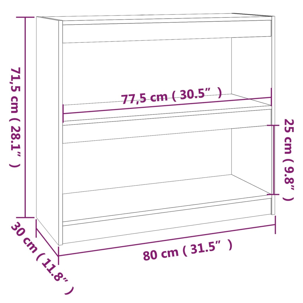 Bibliothèque séparateur de pièce gris 80x30x71,5 cm en bois de pin massif