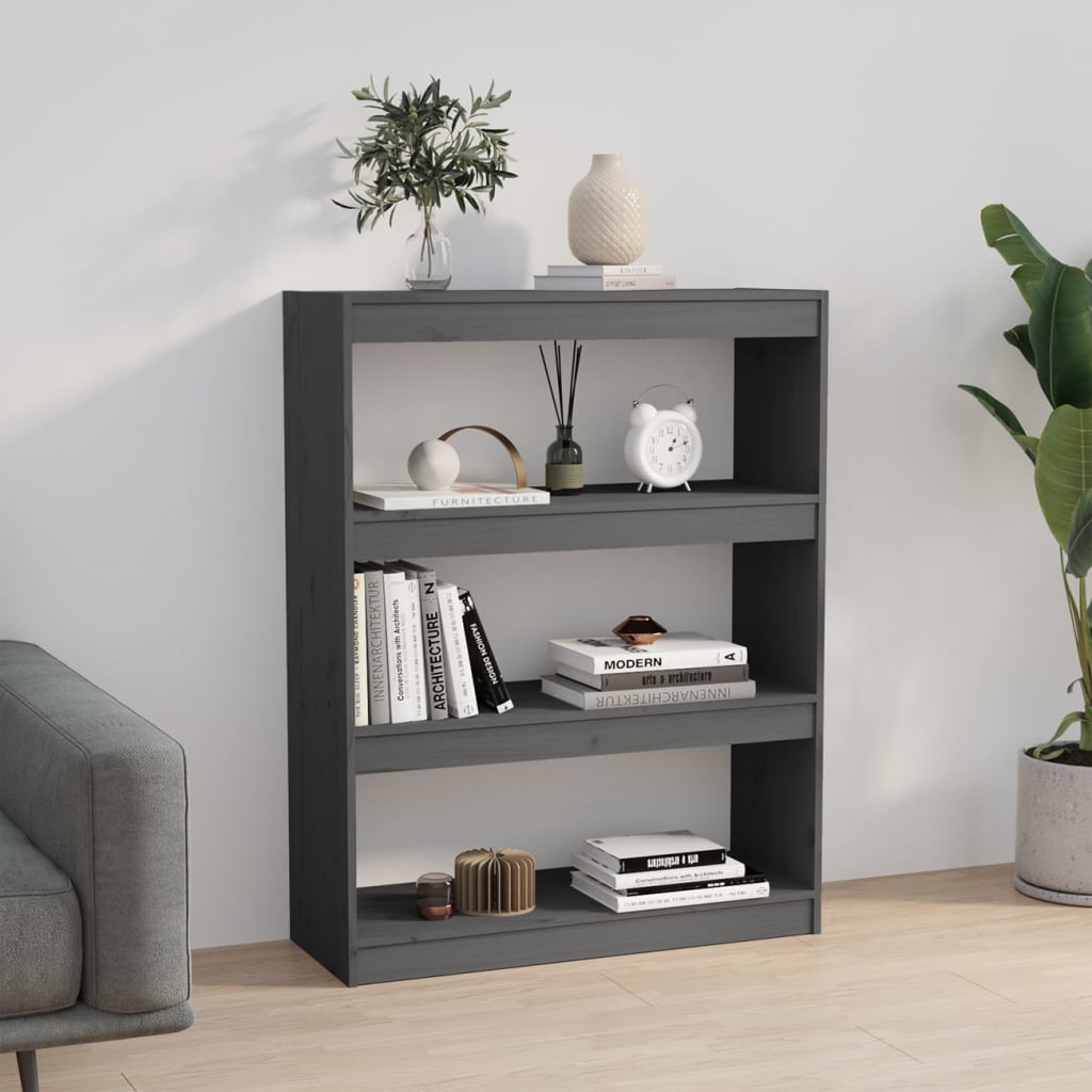 Bibliothèque séparateur de pièce gris 80x30x103,5 cm en bois de pin massif