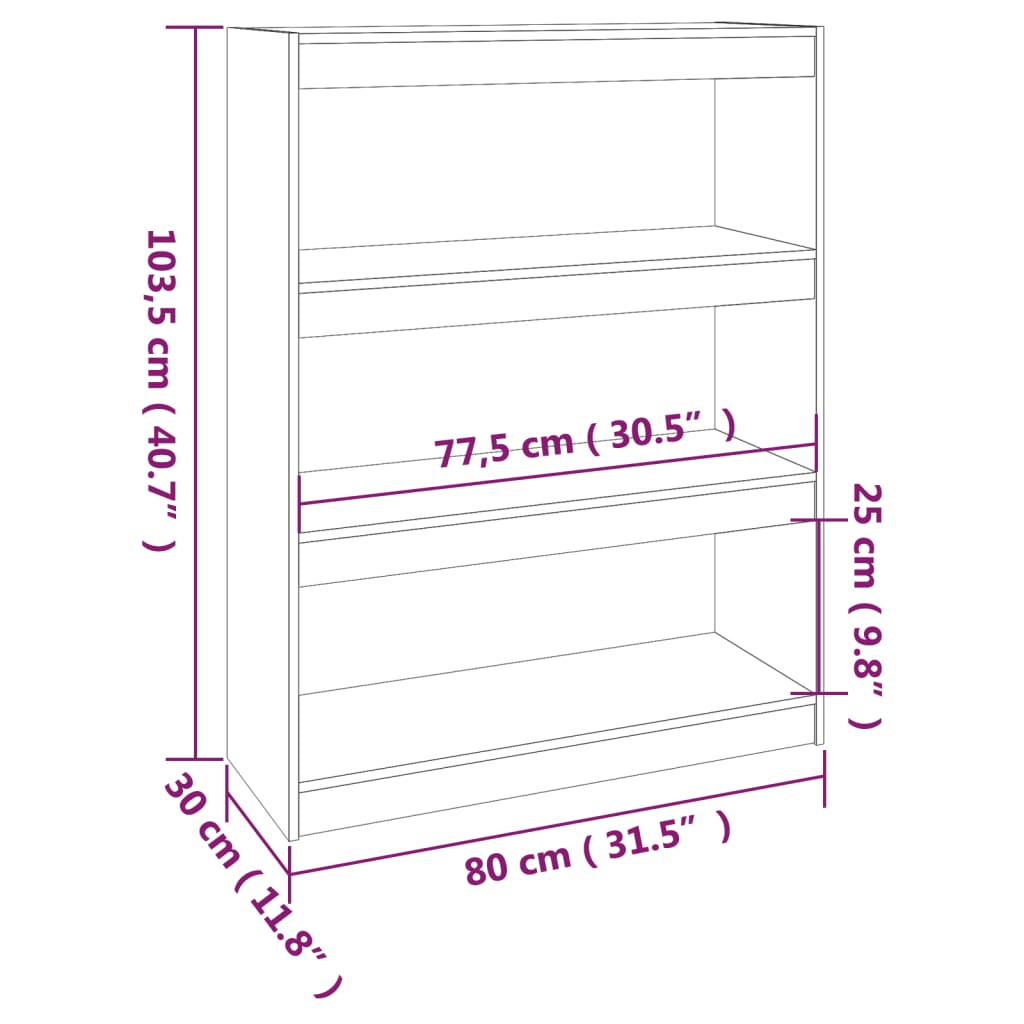 Bibliothèque séparateur de pièce gris 80x30x103,5 cm en bois de pin massif