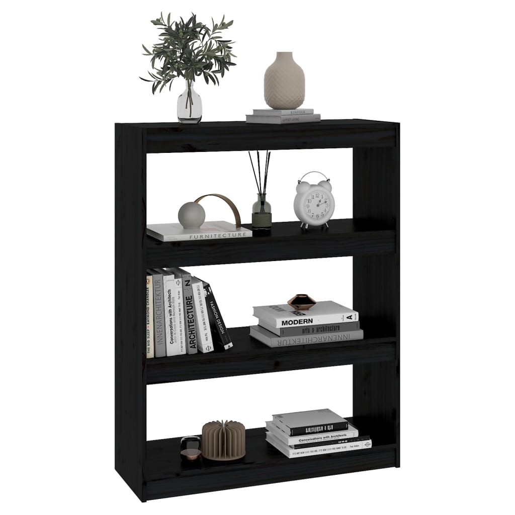Bibliothèque séparateur de pièce noir 80x30x103,5 cm en bois de pin massif