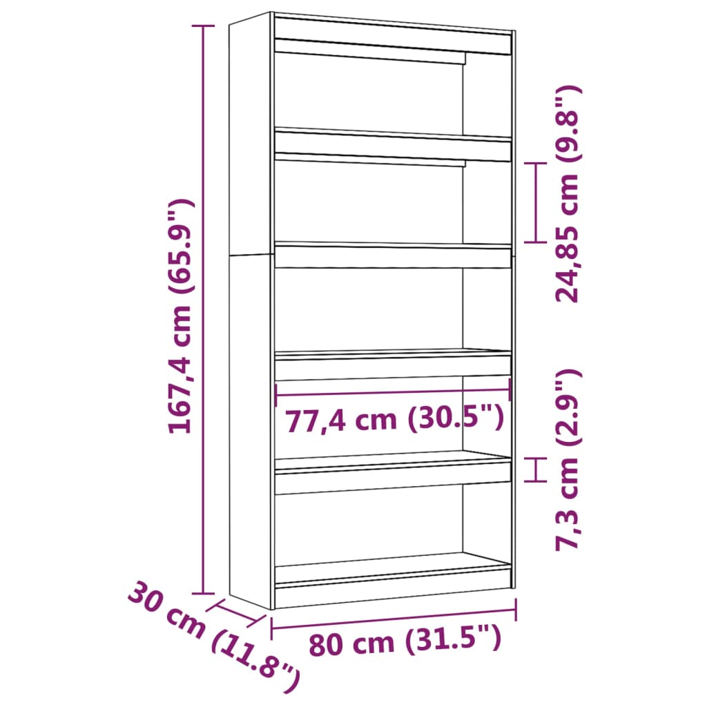 Bibliothèque/séparateur de pièce gris 80x30x167,4 cm bois de pin massif