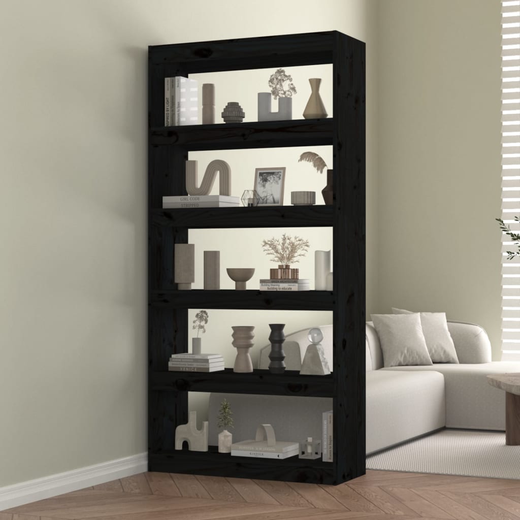 Bibliothèque/séparateur de pièce noir 80x30x167,4 cm bois de pin massif
