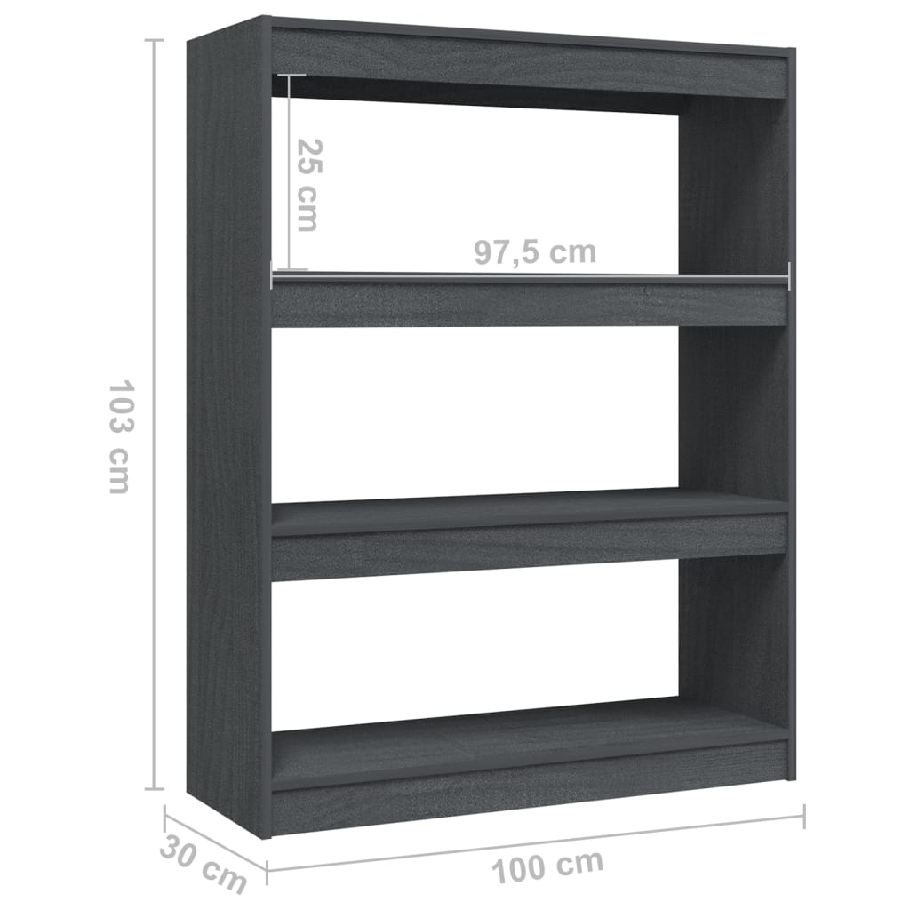 Bibliothèque/séparateur de pièce gris 100x30x103 cm bois de pin massif