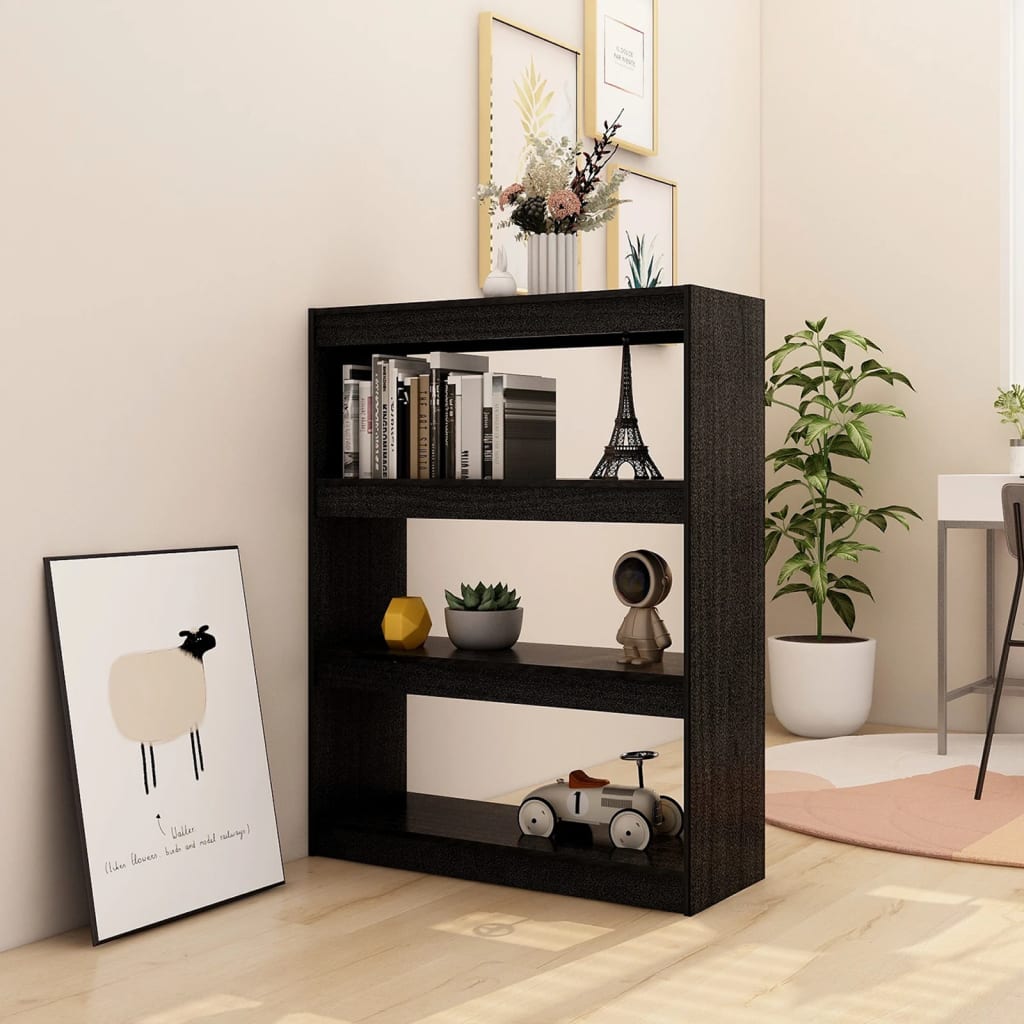 Bookcase/room divider black 100x30x103 cm solid pine wood