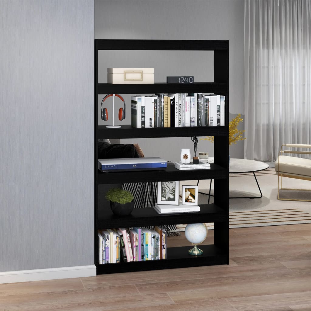 Bibliothèque/séparateur de pièce noir 100x30x167,5cm bois de pin massif