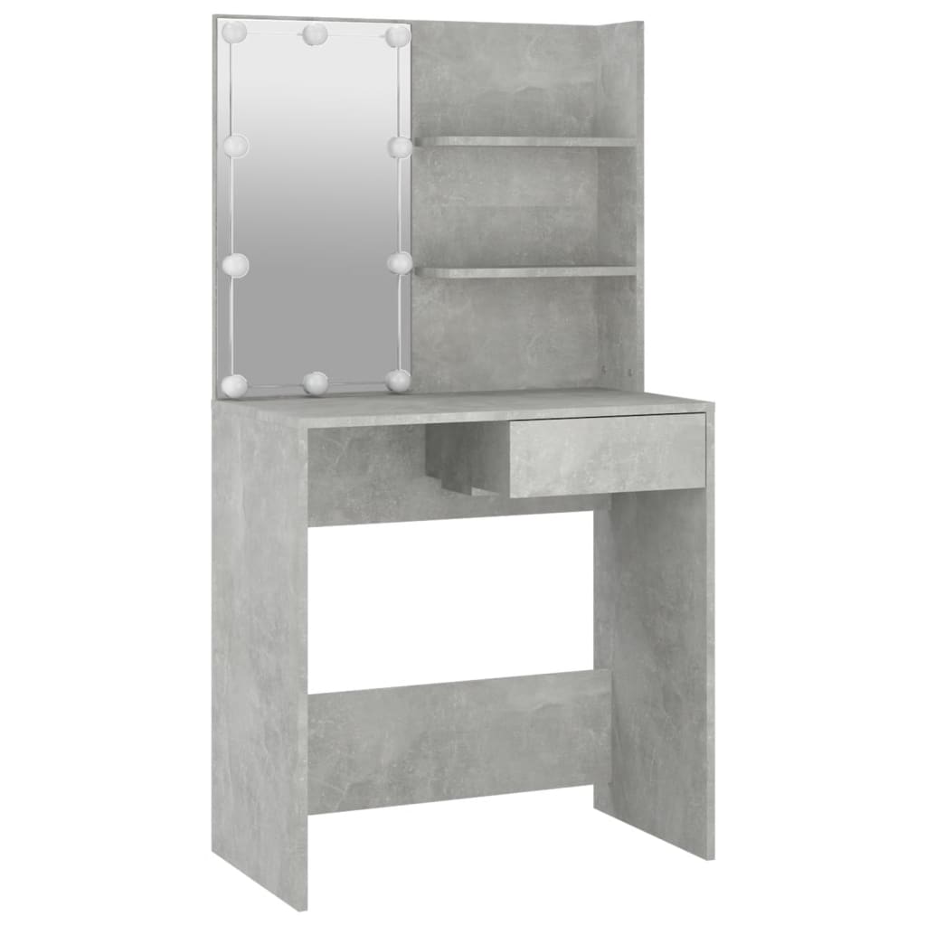 Schminktisch mit LED Betongrau 74,5x40x141 cm